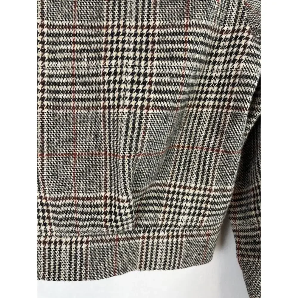 Plaid Jacket Womens Small Cropped Herringbone Shacket Button Light Weight Top